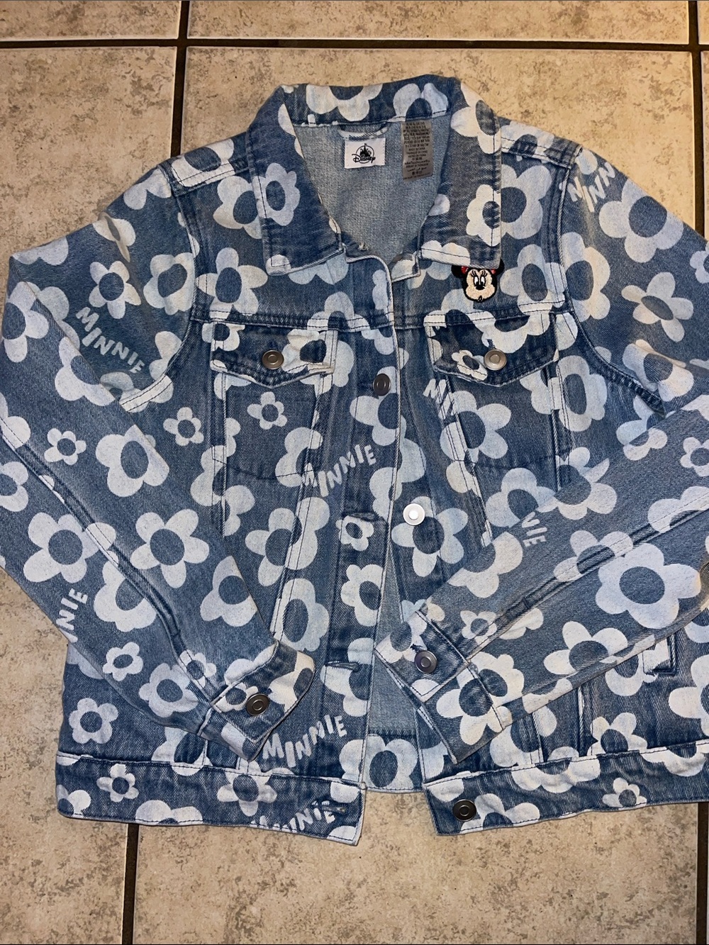 Disney Blue Denim Jacket with White Floral Minnie Design